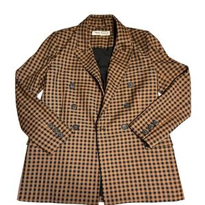Free People Tan and Black Checkered Blazer